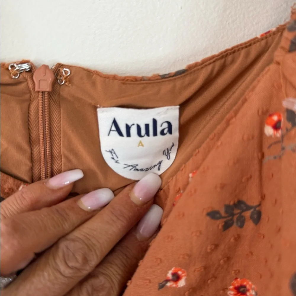 Arula tan with floral print Floral Puff Sleeve Dress in size large/xl - Picture 5 of 15